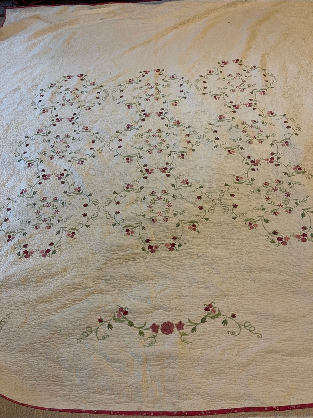Martha Stewart Collection Quilted embroidered King Queen Comforter Cream Rose